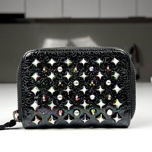 Christian Louboutin Metallic Patent Spikes Panettone Coin Purse Black Mu…